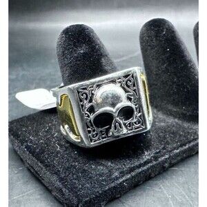 Poison Skull Ring Mens Size 10 Biker Rock Gothic Witch Dark Silver Gold Tone